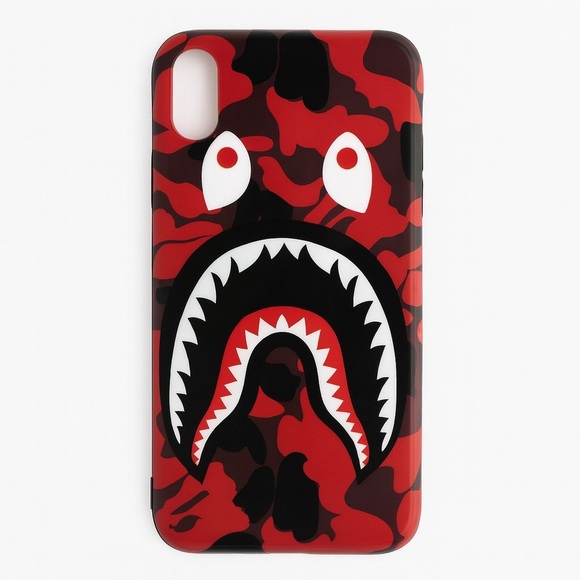 Bathing Ape BAPE Shark Camo iPhone 10XR Case Red Black Collectible Streetwear - Picture 1 of 4